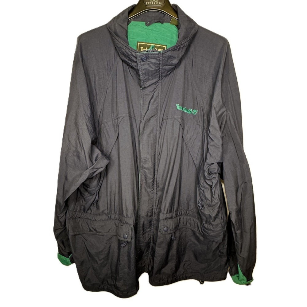 Vintage‎ Timberland Jacket Mens XL Navy Blue Green Nylon Windbreaker Streetwear
